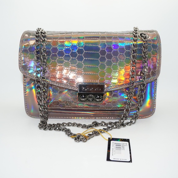 BEBE Dark Silver Metallic Ona Crossbody Purse - Picture 1 of 6